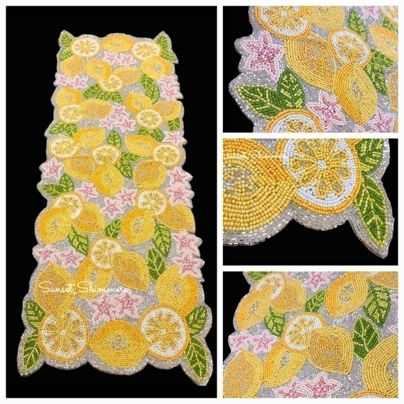 Sparkly Beaded Lemon Blossom Flower Table Runner Decor 36" House & Garden New - Picture 1 of 11